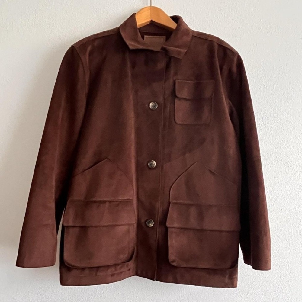 Lauren Ralph Lauren Jacket Womens PL Brown Microfiber Button Utility Pockets